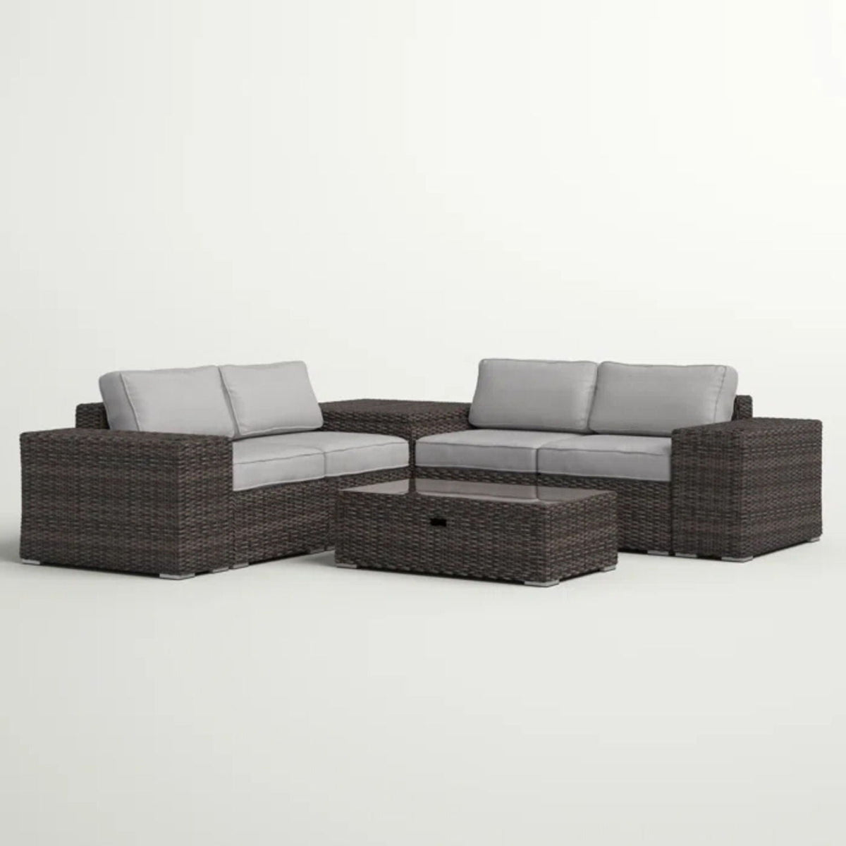 Modern Patio Rattan Sectional Set with Cushions, 2-piece outdoor wicker sofa with gray cushions on Tampa Home & Garden Store