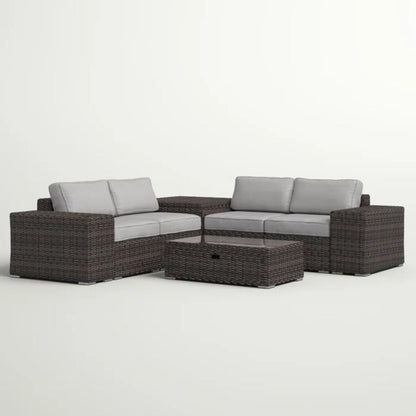 Modern Patio Rattan Sectional Set with Cushions, 2-piece outdoor wicker sofa with gray cushions on Tampa Home & Garden Store