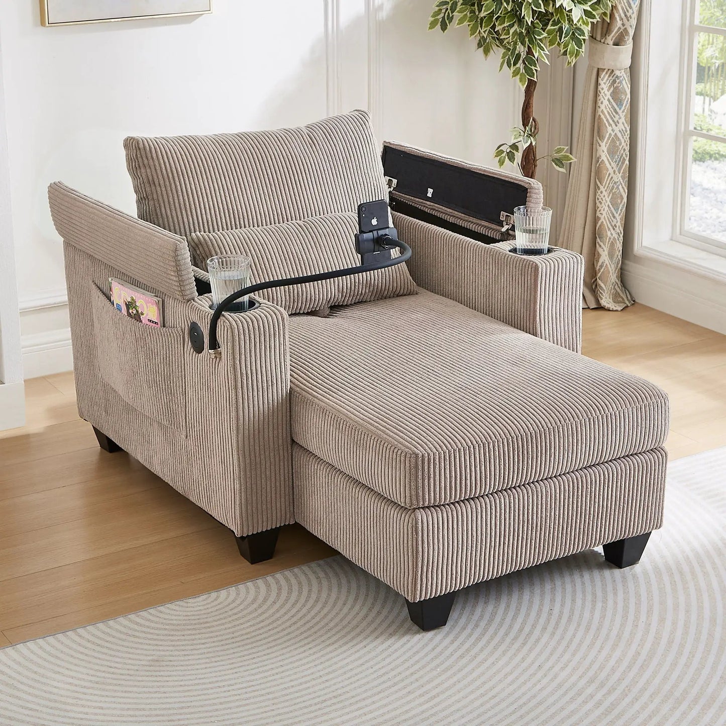 Convertible Chaise Lounge Chair With USB Ports