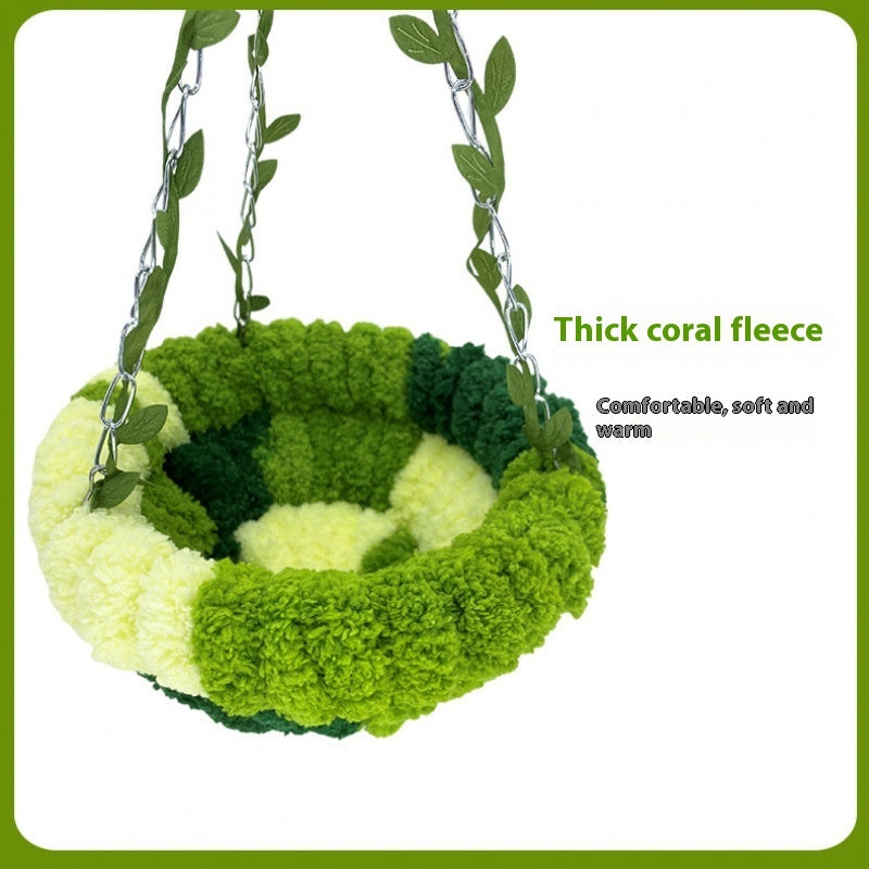 Forest Style Plush Bird Nest Swing in thick coral fleece with green gradient by Sell My Stuff on Tampa Home & Garden Store