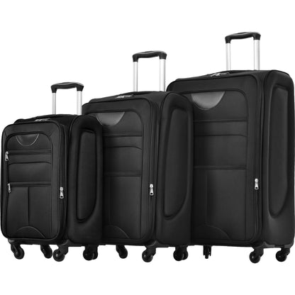 HouseOfZazla expandable 3-piece luggage set, black spinner suitcases with retractable handles on Tampa Home & Garden Store