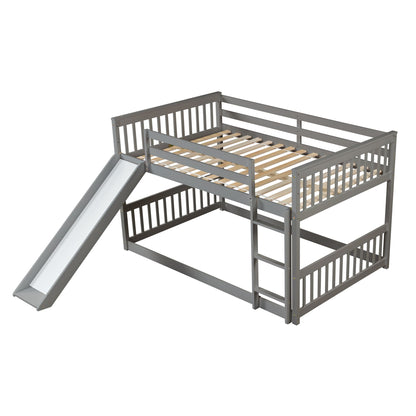 Bunk bed with slide and ladder, gray metal frame with wooden slats, HouseOfZazla on Tampa Home & Garden Store