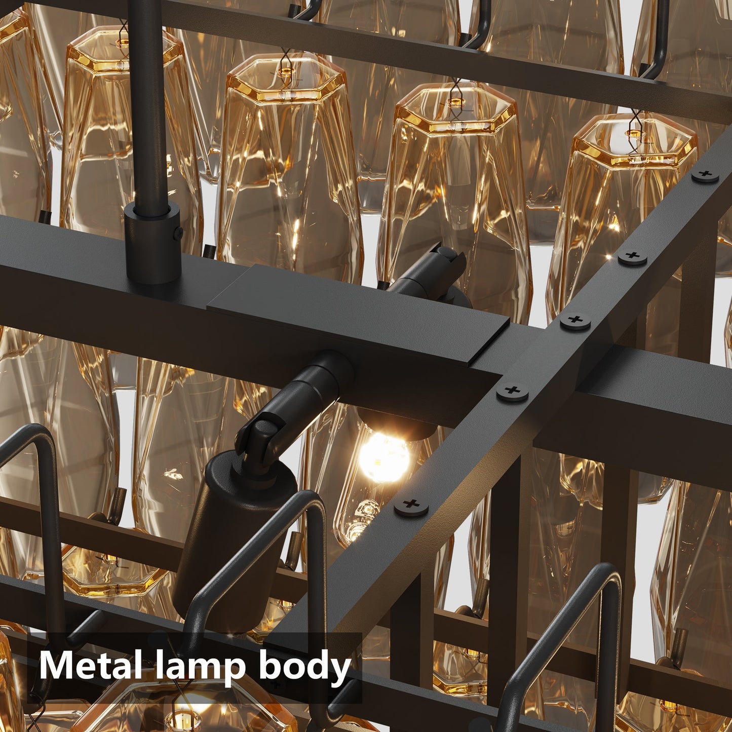 54-Inch Black Rectangular 12-Light Chandelier with Smoke Glass Shades by HouseOfZazla on Tampa Home & Garden Store