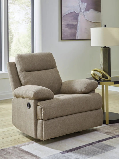 Side-Swipe Rocker Recliner beige fabric with padded arms by Unique Piece Furniture on Tampa Home & Garden Store
