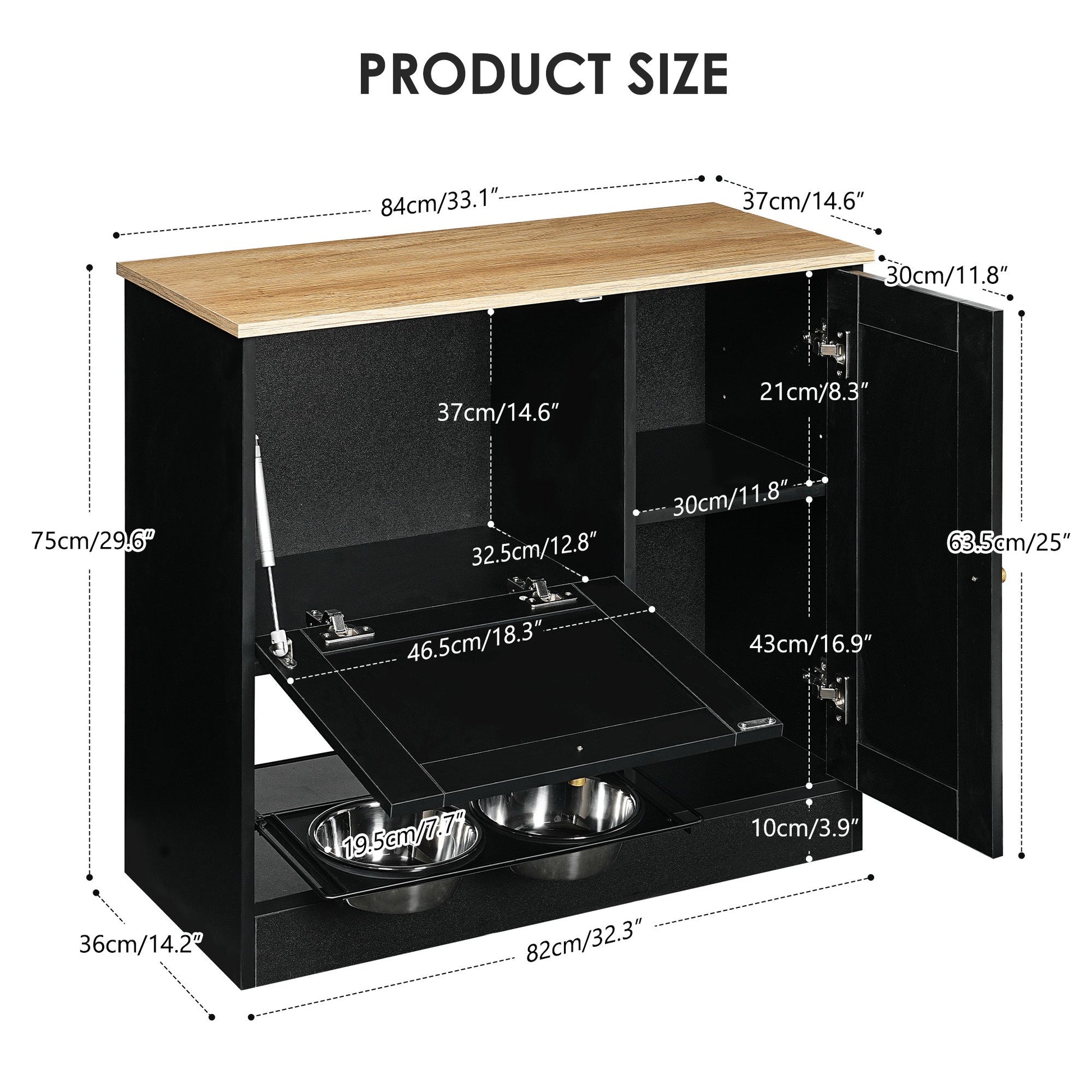 Feeding station with 2 lockers and elevated bowls, black oak top on Tampa Home & Garden Store