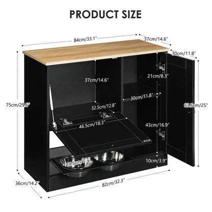 Feeding station with 2 lockers and elevated bowls, black oak top on Tampa Home & Garden Store