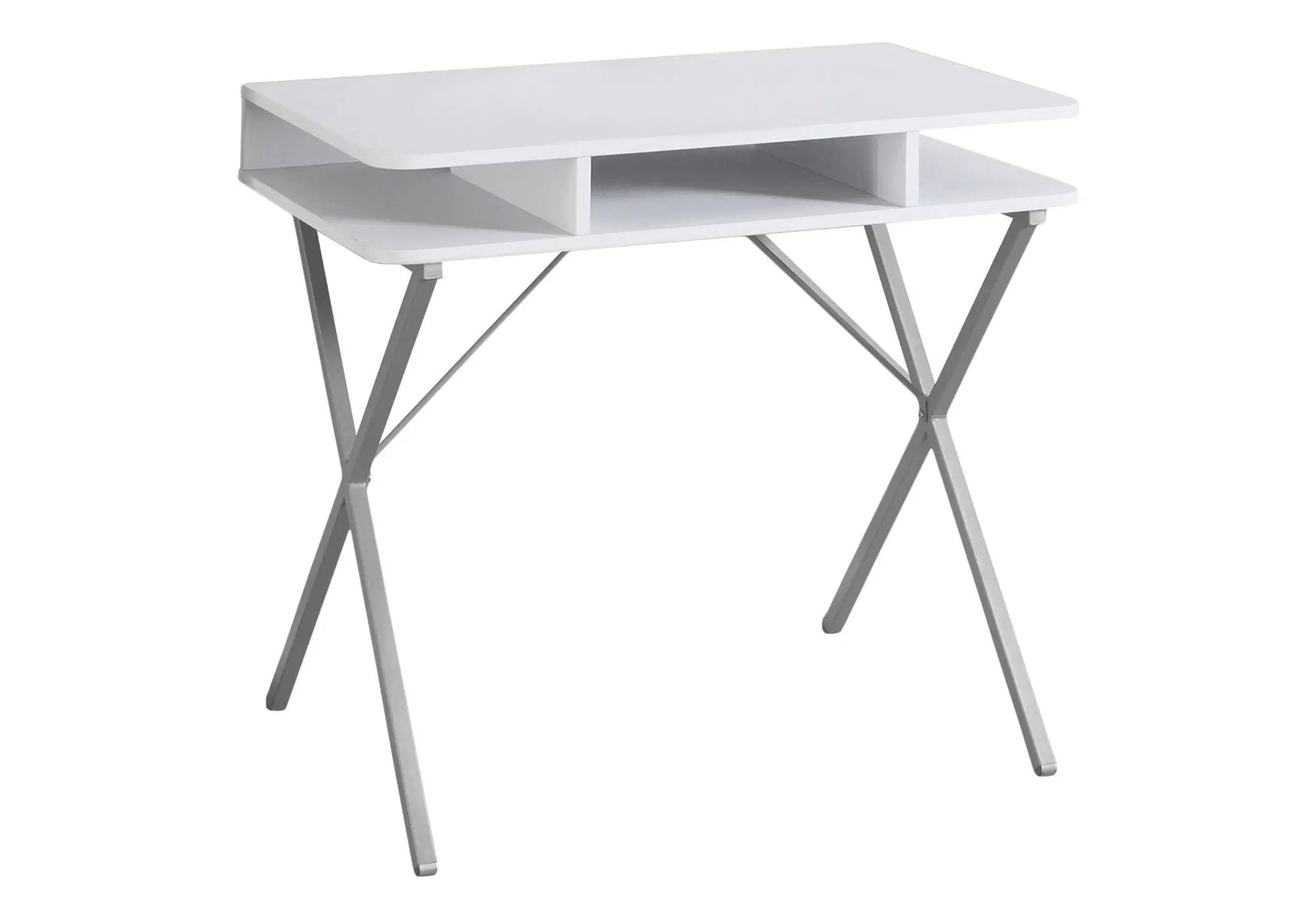 White computer desk with storage shelves and angled metal legs by Unique Piece Furniture on Tampa Home & Garden Store