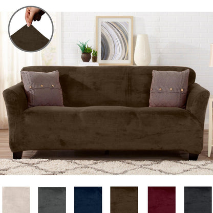 Velvet Stretch Slipcover Gale Collection brown sofa cover by Great Bay Home on Tampa Home & Garden Store