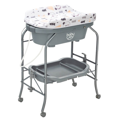 Folding Baby Changing Table with Bathtub and 4 Universal Wheels