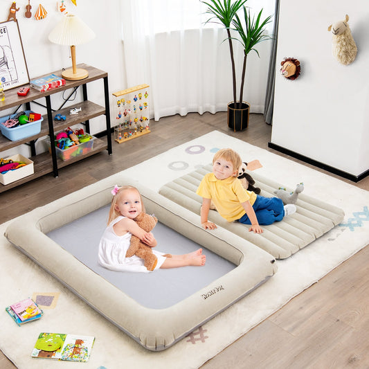2-in-1 Multi-Purpose Inflatable Toddler Travel Bed Air Mattress Set with Electric Pump-Gray - Tampa Home & Garden Store