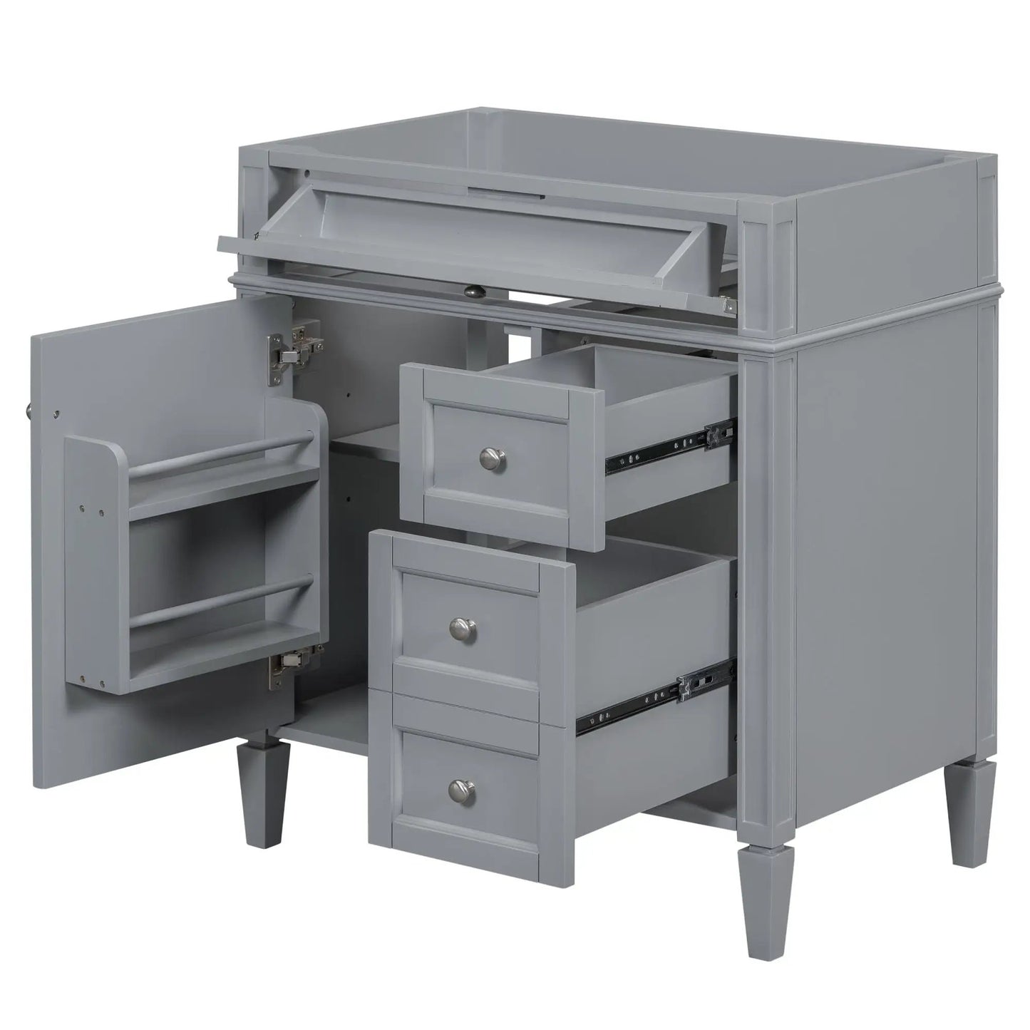 Bathroom vanity base with 2 drawers and tip-out drawer, grey finish, Unique Piece Furniture on Tampa Home & Garden Store