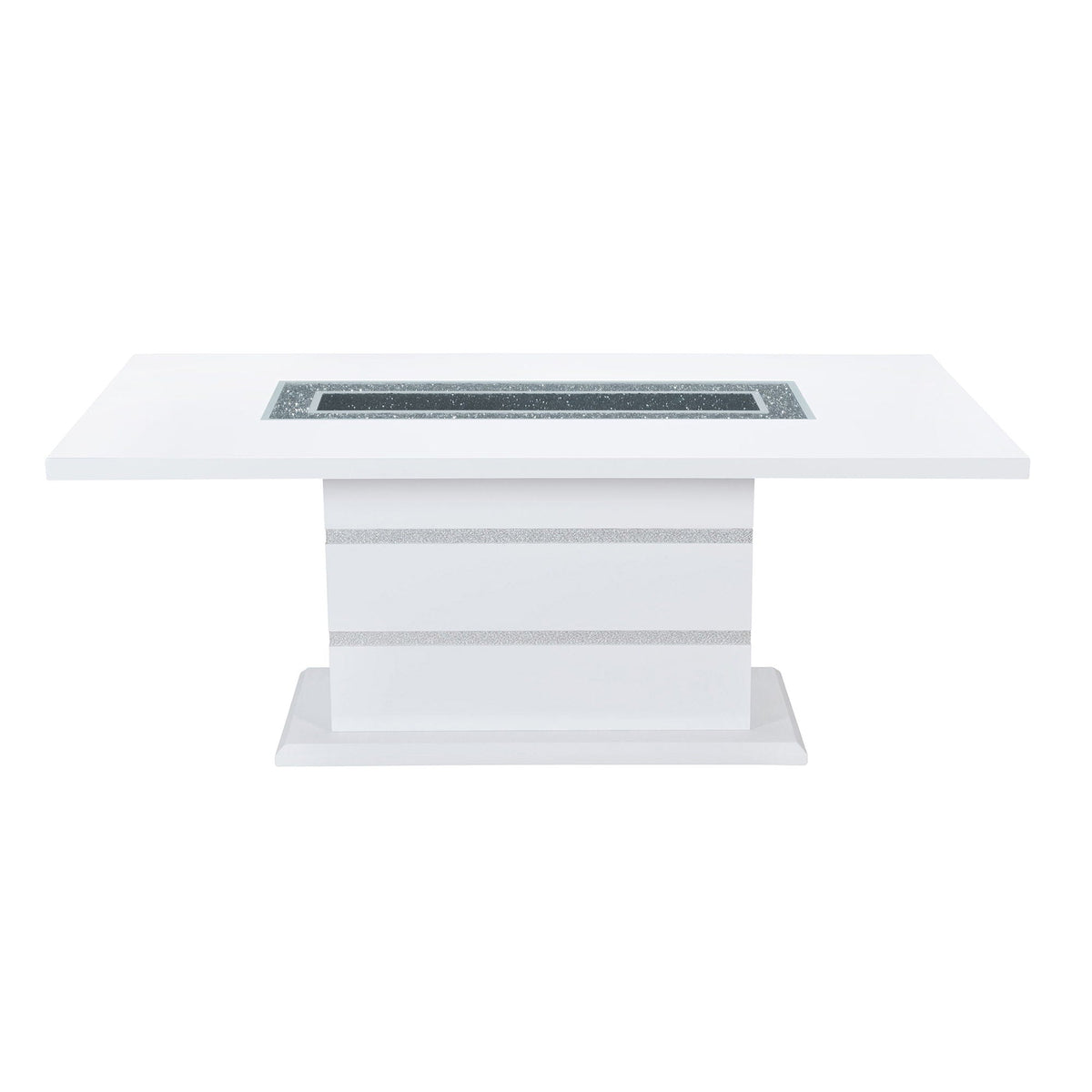 Ariya dining table white high-gloss finish with glitter inlay and stacked base HouseOfZazla on Tampa Home & Garden Store