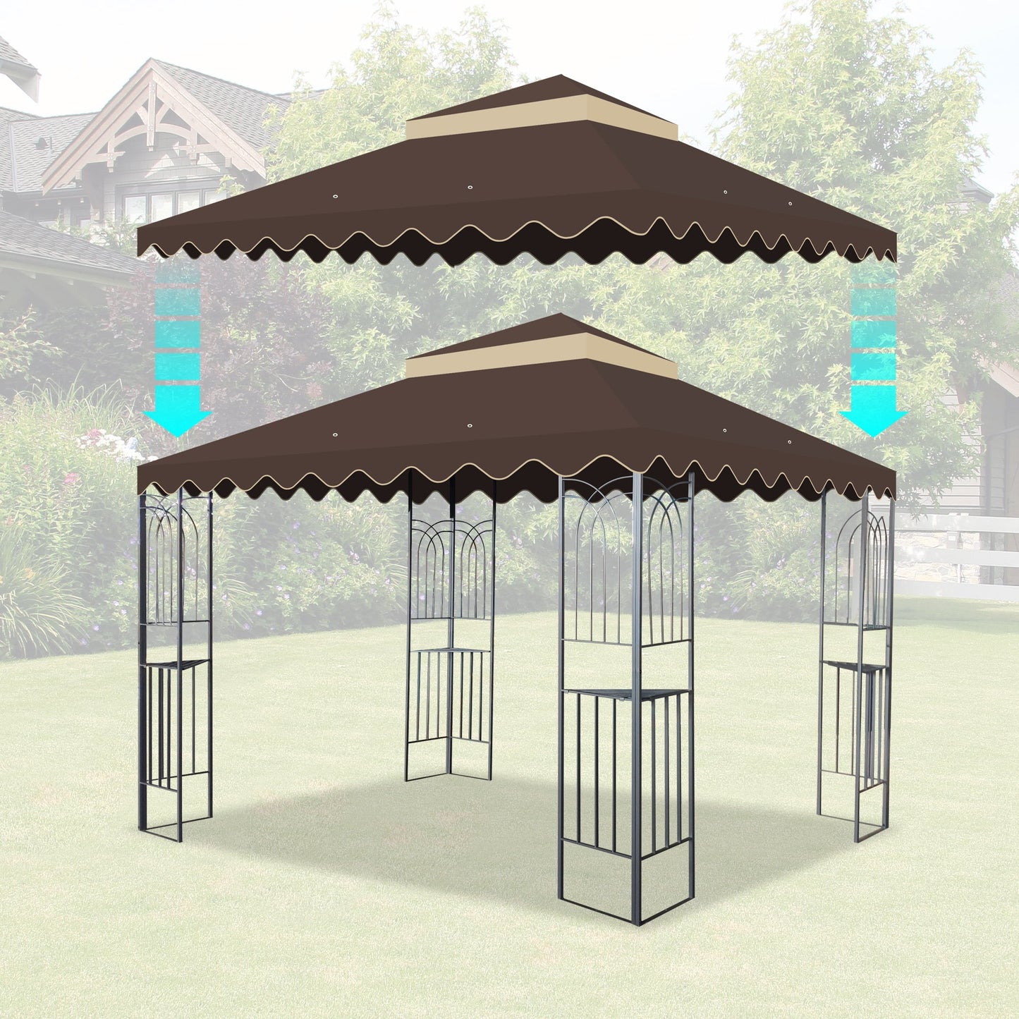 Gazebo replacement canopy set of three, brown 10x10 ft for outdoor patio on Tampa Home & Garden Store