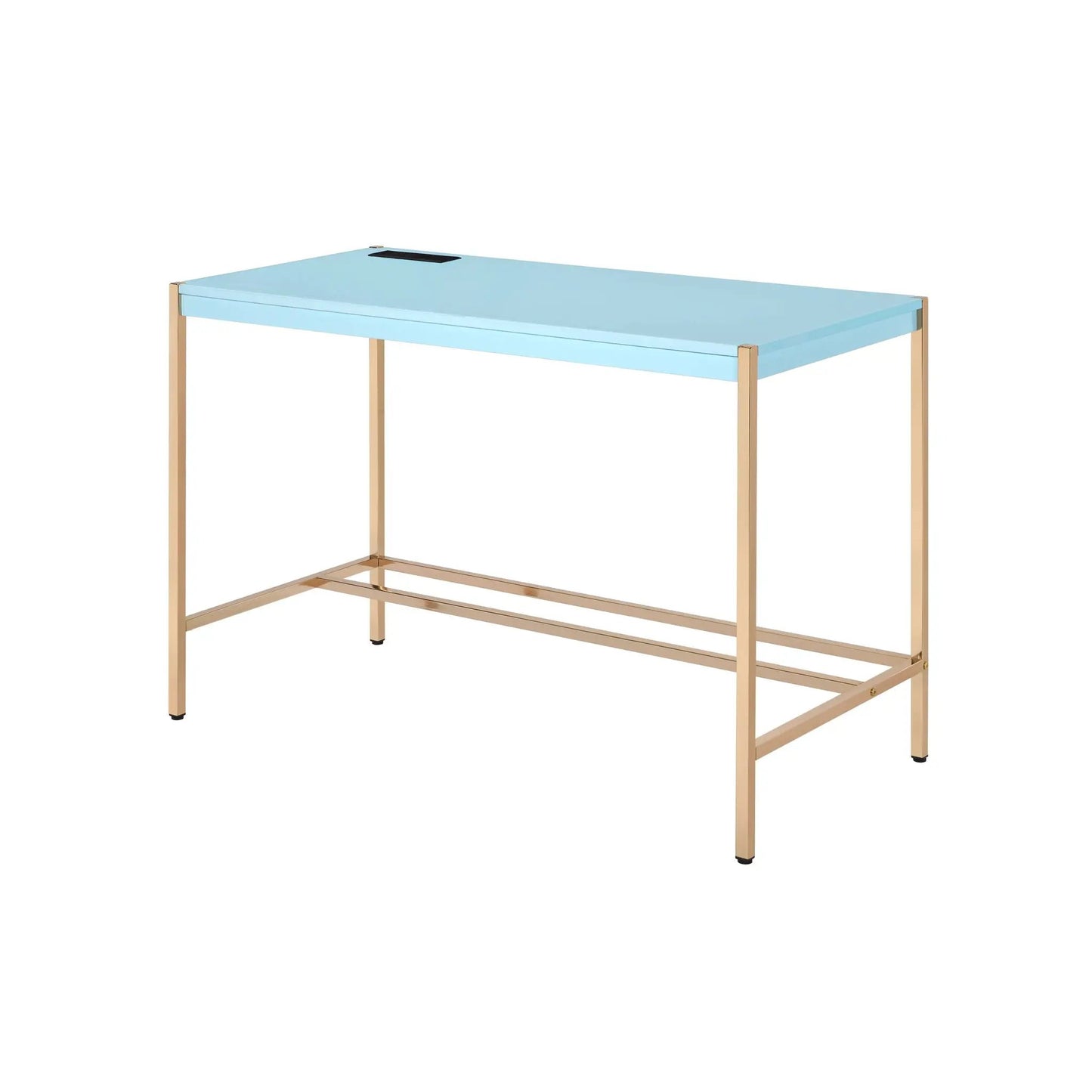Midriaks writing desk with USB, blue glass top and gold metal legs on Tampa Home & Garden Store