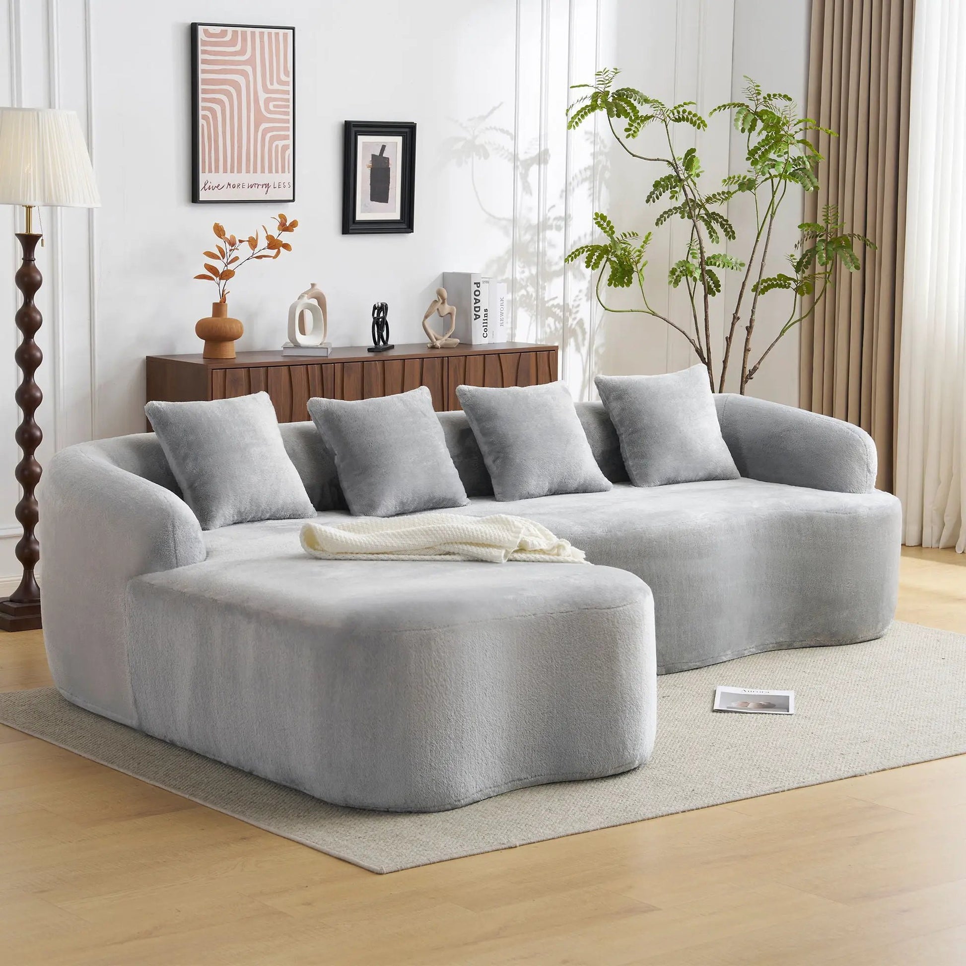 Modular L-Shape Sectional Sofa With Curved Chaise gray fabric on Tampa Home & Garden Store
