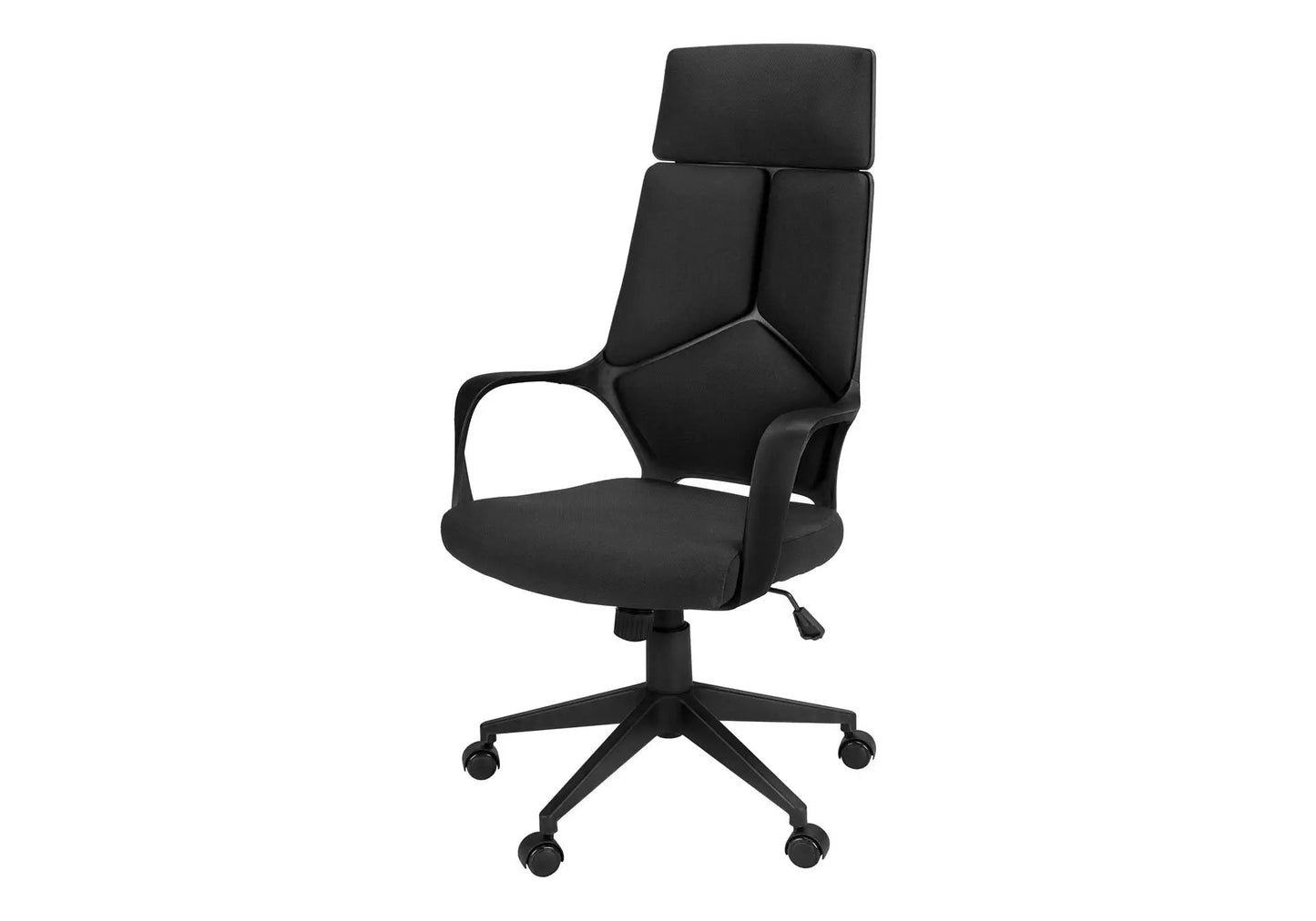Office swivel chair with high back, headrest, black fabric, adjustable height and armrests on Tampa Home & Garden Store