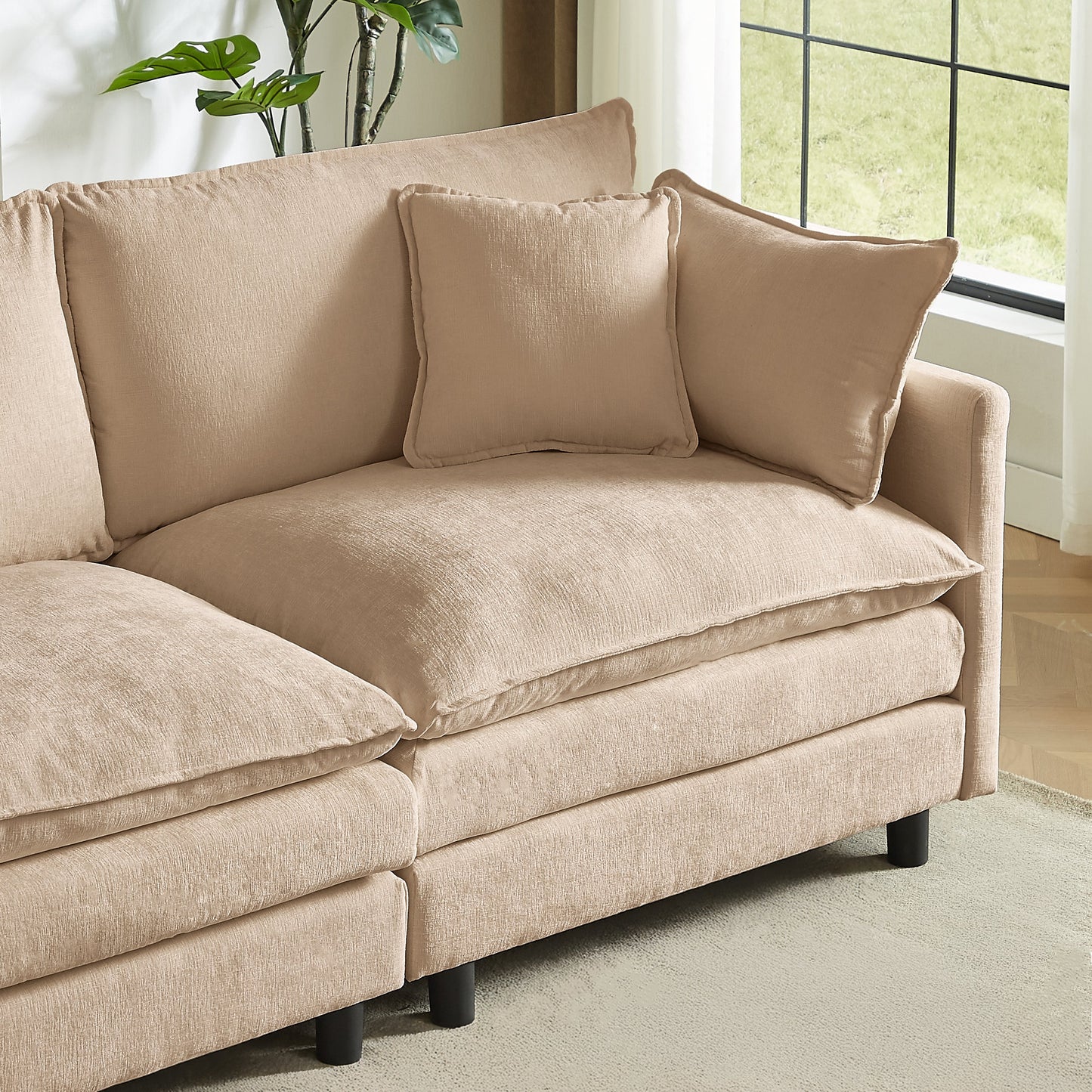 Premium Chenille L Shaped Sofa and Ottoman