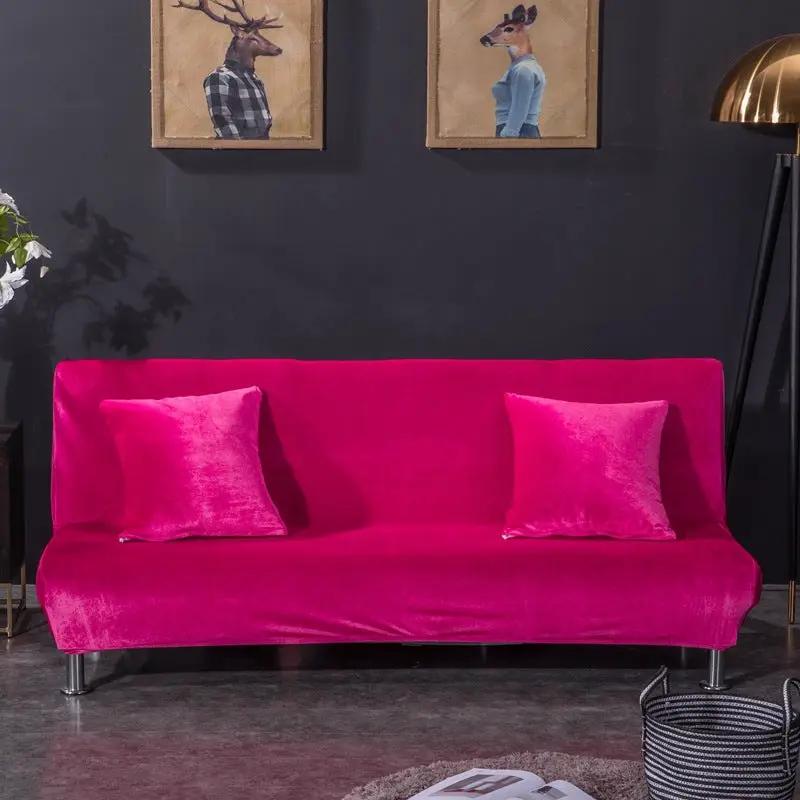 Velvet armless folding sofa bedspread by FLIPSTYLEZLLC in pink with two cushions on Tampa Home & Garden Store