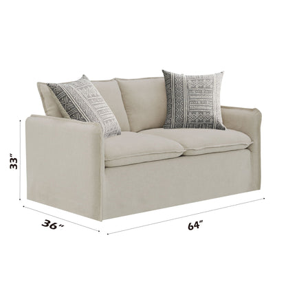 Pattern Linen Loveseat beige with 2 geometric toss pillows by HouseOfZazla on Tampa Home & Garden Store