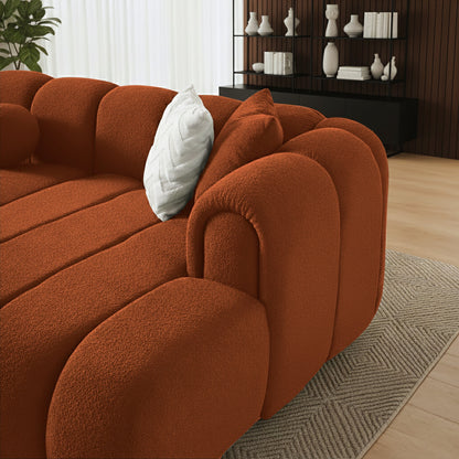 Beatrice Modern Tufted Sectional - Burnt textured orange upholstery in a modern living room on Tampa Home & Garden Store