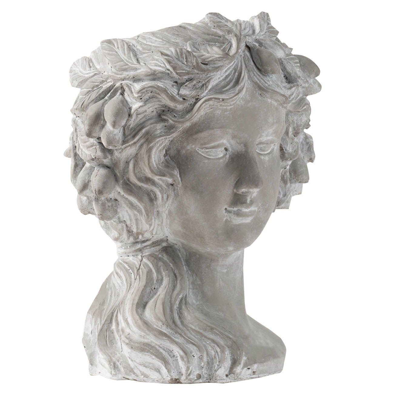 8-inch cement bust wall planter gray head with flowing hair leaves HouseOfZazla on Tampa Home & Garden Store