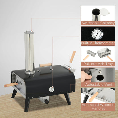 Outsunny pizza oven with 12-inch rotating stone and foldable legs, metal body thermometer on Tampa Home & Garden Store
