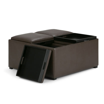 Avalon Ottoman Coffee Table With Trays in brown leather storage ottoman by HouseOfZazla on Tampa Home & Garden Store