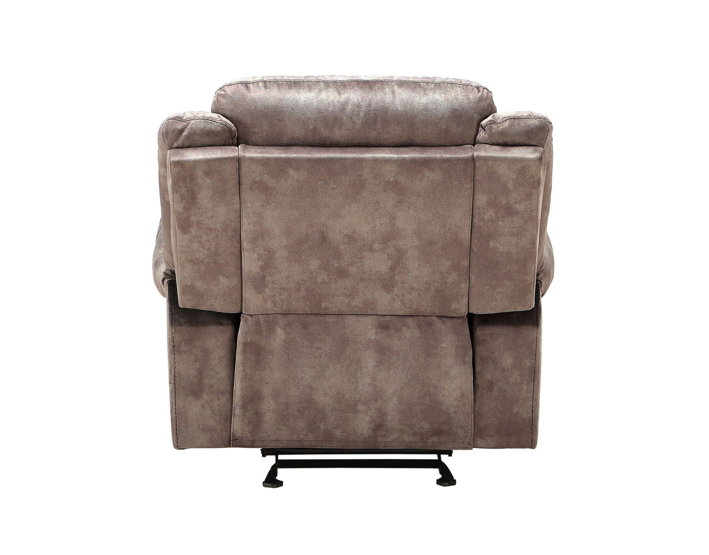 Zubaida Two Tone Glider Recliner by HouseOfZazla, brown fabric upholstery with metal base on Tampa Home & Garden Store
