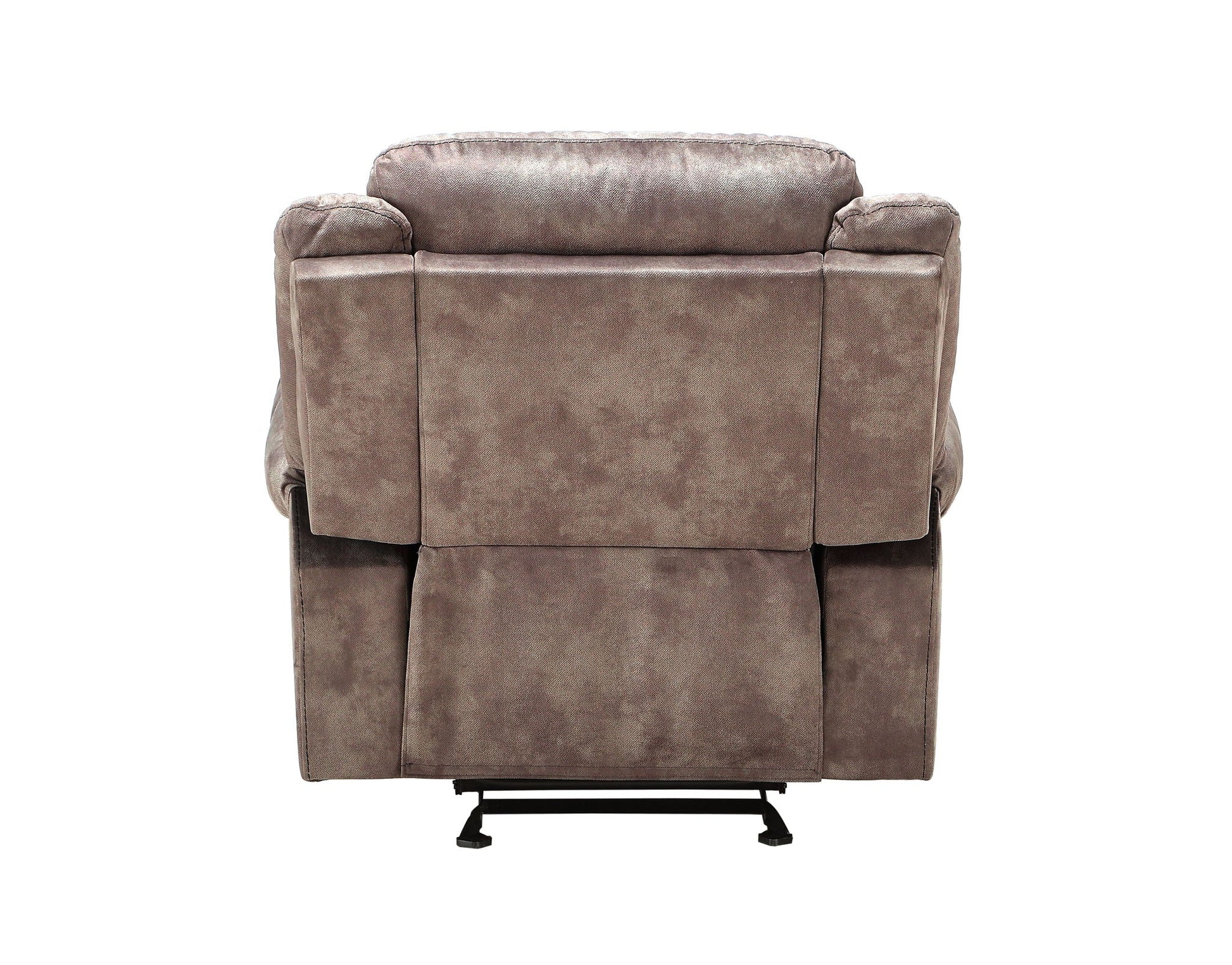 Zubaida Two Tone Glider Recliner by HouseOfZazla, brown fabric upholstery with metal base on Tampa Home & Garden Store