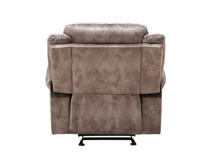 Zubaida Two Tone Glider Recliner by HouseOfZazla, brown fabric upholstery with metal base on Tampa Home & Garden Store