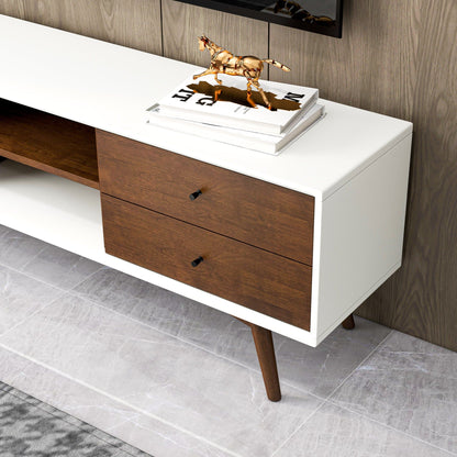 Modern TV Stand up to 72-inch wood construction in white with dark brown drawers HouseOfZazla on Tampa Home & Garden Store