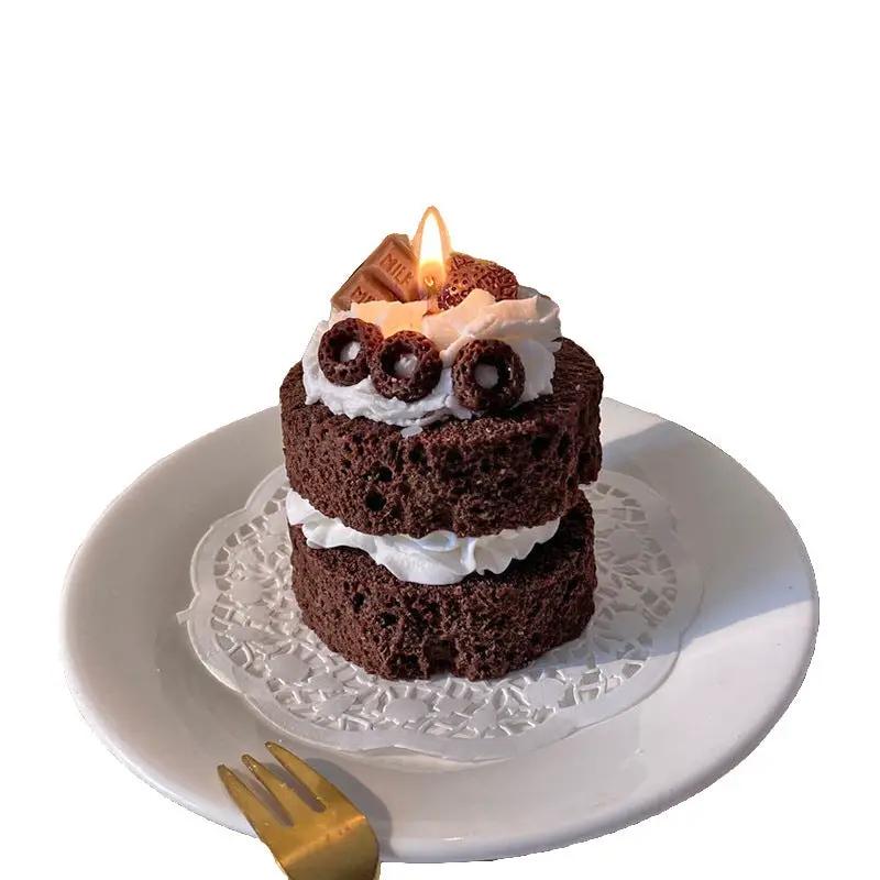 Chocolate Velvet Cute Cake Aromatherapy Candle, two-tier chocolate cake with cream on Tampa Home & Garden Store