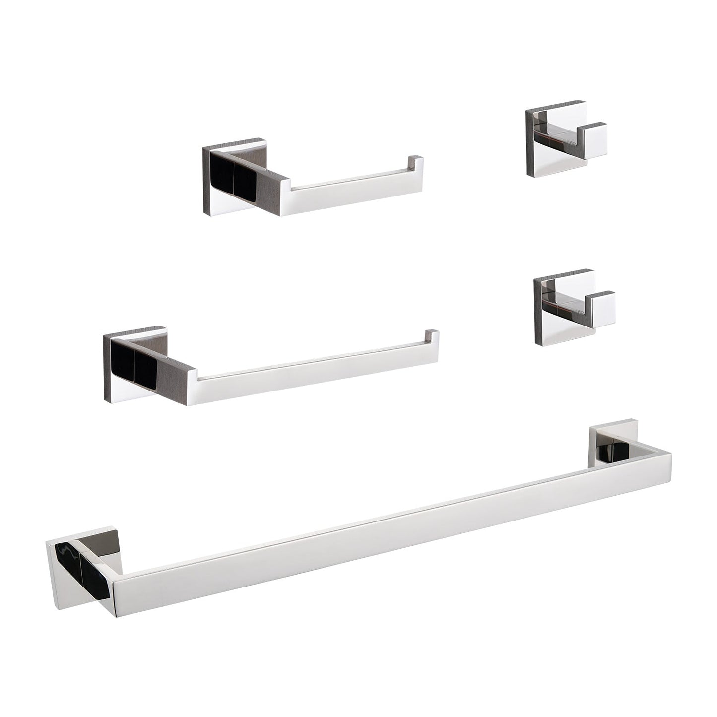 5-Piece Bathroom Hardware Set polished chrome with square towel bars by HouseOfZazla on Tampa Home & Garden Store