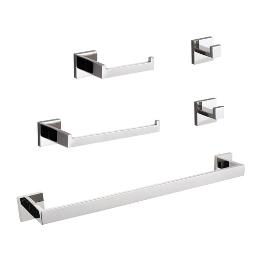 5-Piece Bathroom Hardware Set polished chrome with square towel bars by HouseOfZazla on Tampa Home & Garden Store