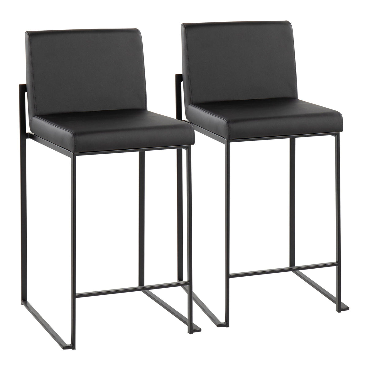 Fuji high back counter stool pair in black leather with metal frame HouseOfZazla on Tampa Home & Garden Store