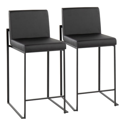 Fuji high back counter stool pair in black leather with metal frame HouseOfZazla on Tampa Home & Garden Store