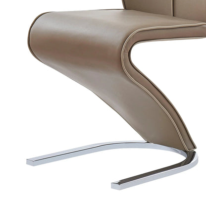 Tony dining chairs set of 2 brown beige leather with chrome legs and piping on Tampa Home & Garden Store