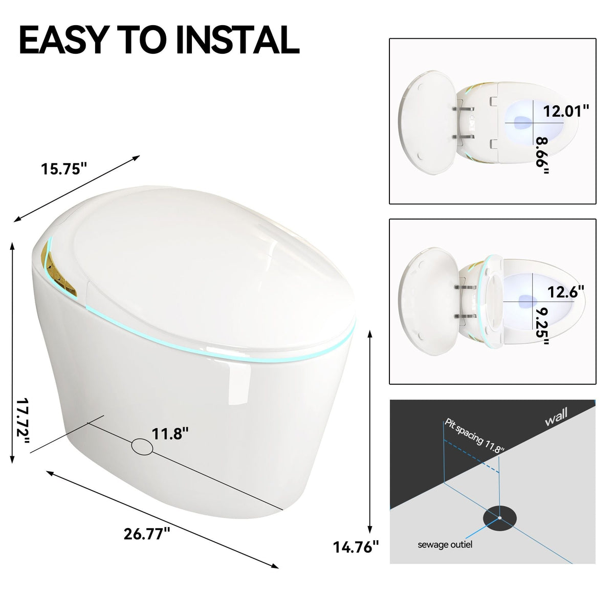 Smart Toilet With Ceramic Bidet by HouseOfZazla, white ceramic finish, modern design on Tampa Home & Garden Store