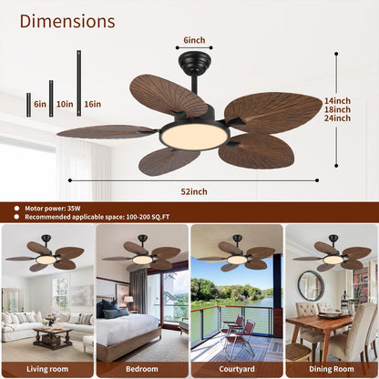 52-inch tropical palm-leaf ceiling fan with lights and remote, dark brown blades, HouseOfZazla on Tampa Home & Garden Store