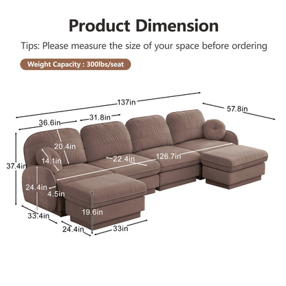 137-inch oversize chenille U-shaped sofa by HouseOfZazla in taupe brown on Tampa Home & Garden Store