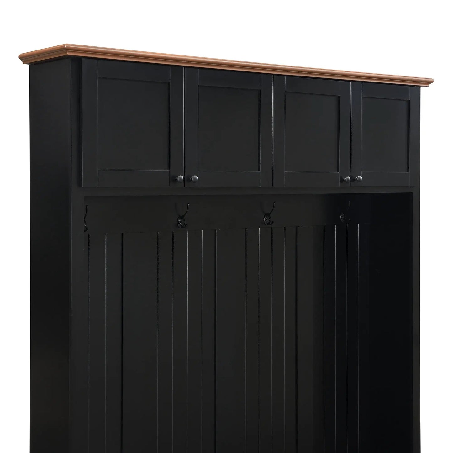 Entryway hall tree black with wood top storage cabinet doors and hooks Unique Piece Furniture on Tampa Home & Garden Store