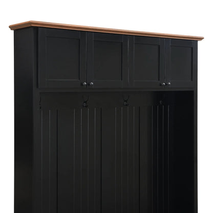Entryway hall tree black with wood top storage cabinet doors and hooks Unique Piece Furniture on Tampa Home & Garden Store