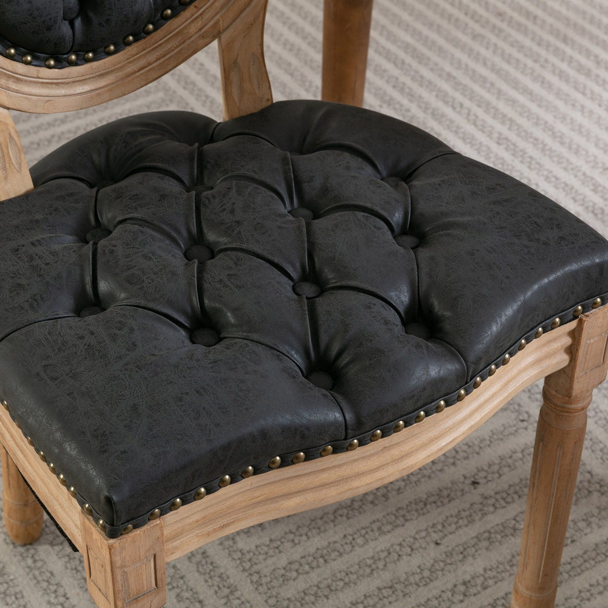 French Style Solid Wood Dining Chair with black tufted cushion and nailhead trim HouseOfZazla on Tampa Home & Garden Store