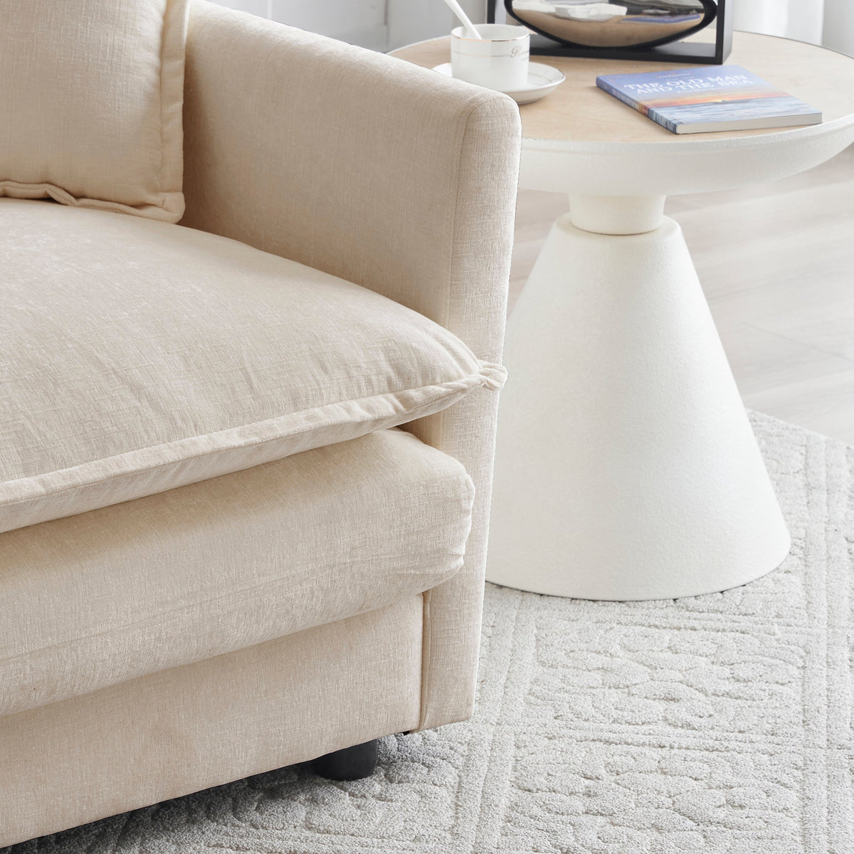 Oversized U Shaped Sofa and Two Chenille Ottomans