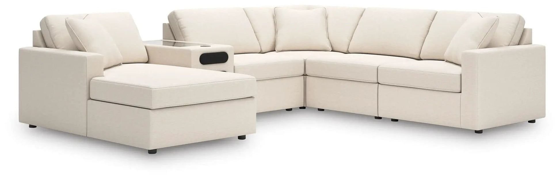 Modmax Sectional Oyster beige fabric stationary sofa with left chaise and console cup holder on Tampa Home & Garden Store