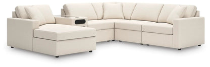 Modmax Sectional Oyster beige fabric stationary sofa with left chaise and console cup holder on Tampa Home & Garden Store