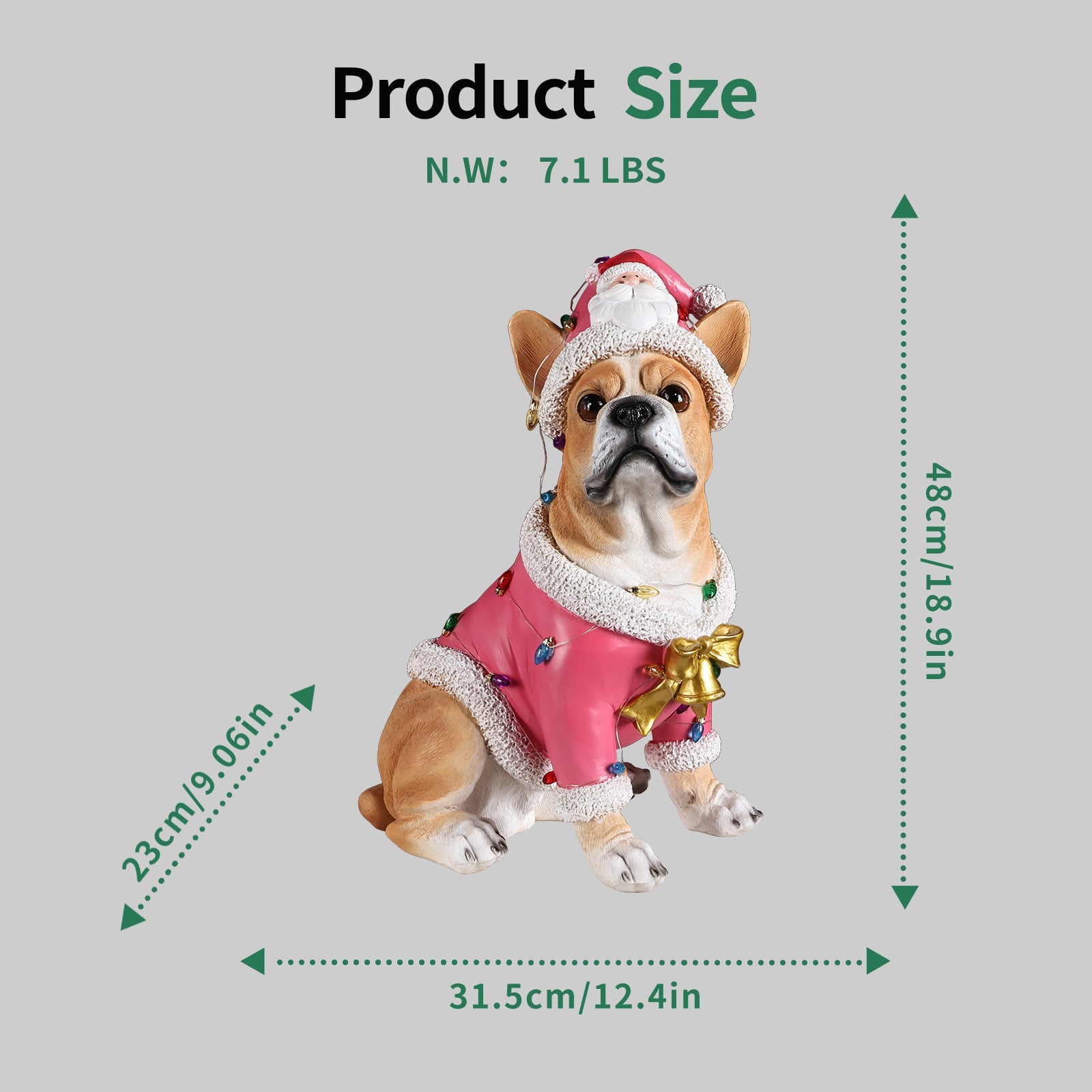 Christmas French Bulldog statue in pink coat with white trim by HouseOfZazla on Tampa Home & Garden Store