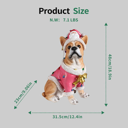 Christmas French Bulldog statue in pink coat with white trim by HouseOfZazla on Tampa Home & Garden Store