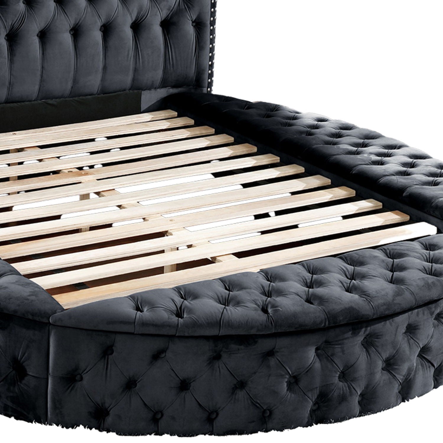 Hazel storage bed black tufted velvet with nailhead trim and wooden slat base HouseOfZazla on Tampa Home & Garden Store