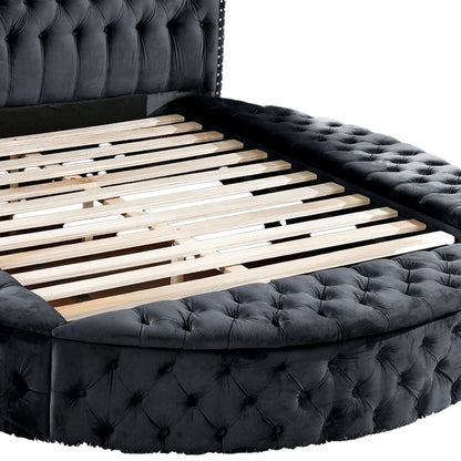 Hazel storage bed black tufted velvet with nailhead trim and wooden slat base HouseOfZazla on Tampa Home & Garden Store